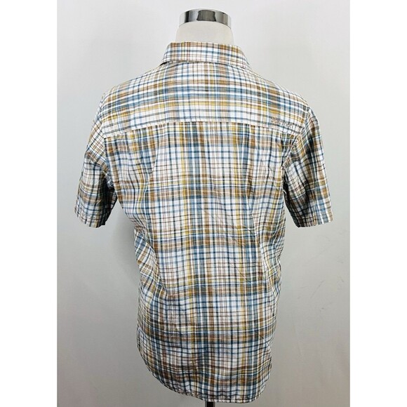 Marmot Medium Short Sleeve Outdoor Shirt Yellow Blue Plaid Nylon Poly Blend - Picture 4 of 4